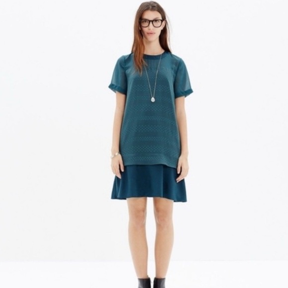 Madewell Dresses & Skirts - Madewell Slowbeat Shift Dress Emerald Green Polka Dot Tiered